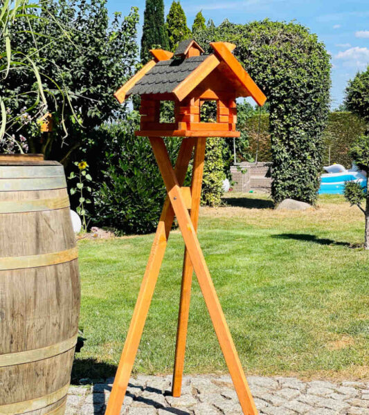 DARLUX Rechteckiges Vogelhaus L Vogel Futterstelle Haus + Ständer Braun/Schwarz