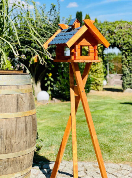 DARLUX Rechteckiges Vogelhaus L Vogel Futterstelle Haus + Ständer Braun/Blau
