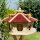 DARLUX Vogel Futter Haus XL Sechseck Vogelhaus aus Holz+ Ständer Natur/Rotlbraun