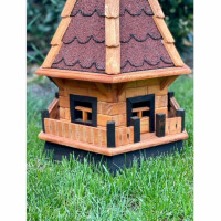 DARLUX Sechseck Garten-Windmühle XL aus Holz kugelgelagert Braun/Rot H-95 cm