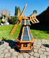 DARLUX Sechseck Garten-WindmühleXL  aus Holz kugelgelagert Braun/ Blau H-95 cm