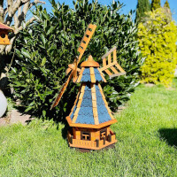 DARLUX Sechseck Garten-WindmühleXL  aus Holz kugelgelagert Braun/ Blau H-95 cm