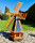 DARLUX Sechseck Garten-WindmühleXL  aus Holz kugelgelagert Braun/ Blau H-95 cm