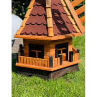 DARLUX  Sechseck Garten-Windmühle XXL aus Holz kugelgelagert Braun/Rot H-120 cm