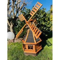 DARLUX Sechseck Garten-Windmühle XXL aus Holz kugelgelagert Braun/Schwarz H-120 cm