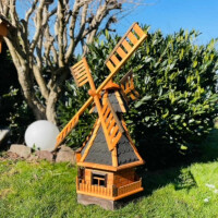 DARLUX Sechseck Garten-Windmühle XXL aus Holz kugelgelagert Braun/Schwarz H-120 cm