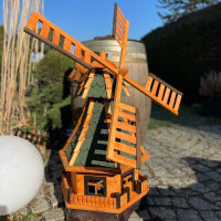 DARLUX Sechseck Garten-Windmühle XXL aus Holz kugelgelagert Braun/Grün H-120 cm