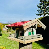DARLUX Rechteckiges Vogel Futter Haus L Futterstelle aus Holz Vogelhaus Rot