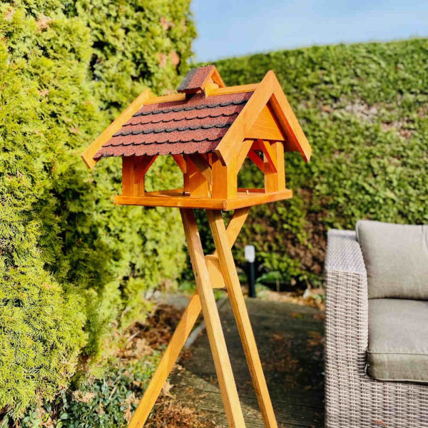 DARLUX Rechteckiges Vogel Futter Haus XL Futter-Vogelhaus+Ständer Braun/ Rot