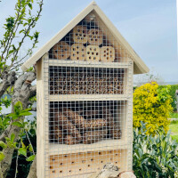 DARLUX Garten Holz Insektenhotel L Wildbienen-Nisthilfe Insektenhaus Naturbelassen Wetterfest Artgerecht Freistehend