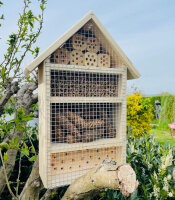 DARLUX Garten Holz Insektenhotel L Wildbienen-Nisthilfe Insektenhaus Naturbelassen Wetterfest Artgerecht Freistehend