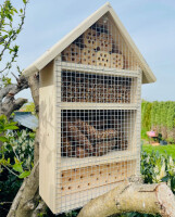 DARLUX Garten Holz Insektenhotel L Wildbienen-Nisthilfe Insektenhaus Naturbelassen Wetterfest Artgerecht Freistehend