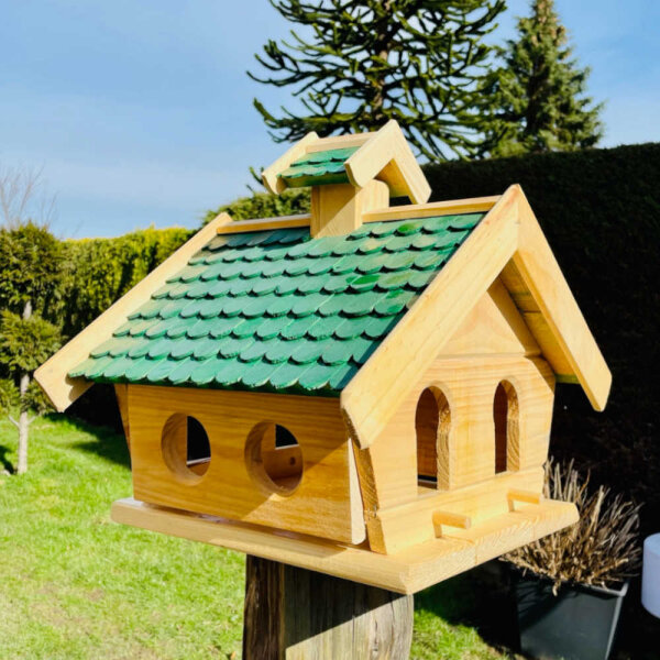 DARLUX Rechteckiges Vogel Futter Haus L Futterstelle Holz-Vogelhaus Natur/Grün