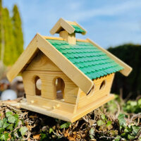 DARLUX Rechteckiges Vogel Futter Haus L Futterstelle Holz-Vogelhaus Natur/Grün