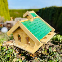 DARLUX Rechteckiges Vogel Futter Haus L Futterstelle Holz-Vogelhaus Natur/Grün