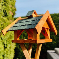 DARLUX handgefertigtes rechteckiges Vogel Futter Haus L Vogelhaus mit Ständer für den Balkon oder Garten in Braun/Grün