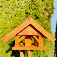 DARLUX handgefertigtes rechteckiges Vogel Futter Haus L Vogelhaus mit Ständer für den Balkon oder Garten in Braun/Grün