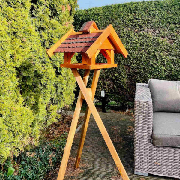 DARLUX Rechteckiges Vogel Futter Haus L Futter-Vogelhaus+Ständer Braun/Rot