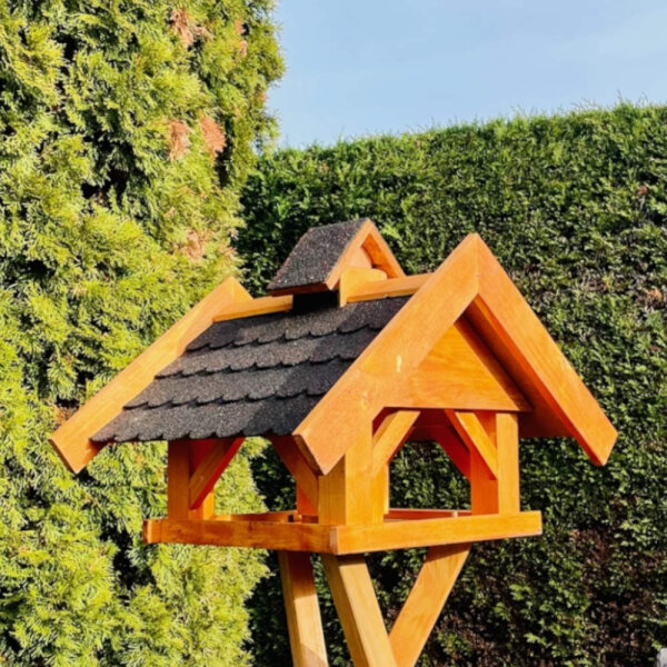 DARLUX Rechteckiges Vogel Futter Haus L Futterstelle Holzvogelhaus Braun/Schwarz