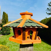 DARLUX Sechseck Vogel Futter Haus M Futterstelle Holz-Vogelhaus Braun/Grün