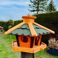 DARLUX Sechseck Vogel Futter Haus M Futterstelle Holz-Vogelhaus Braun/Grün