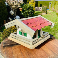 DARLUX Rechteckiges Vogel Futter Haus L Futterstelle aus Holz Vogelhaus Rotbraun