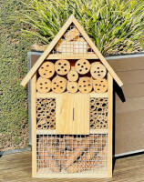 DARLUX Garten Holz Insektenhotel M Wildbienen-Nisthilfe Insektenhaus Naturbelassen Artgerecht Freistehend oder Hängend