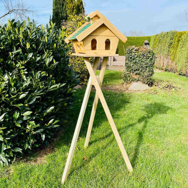 DARLUX Rechteckiges Holzvogelhaus L Vogel Futterhaus + Ständer Natur/Grün
