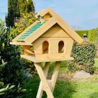 DARLUX Rechteckiges Holzvogelhaus L Vogel Futterhaus + Ständer Natur/Grün