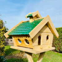 DARLUX Rechteckiges Holzvogelhaus L Vogel Futterhaus + Ständer Natur/Grün