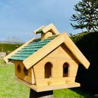 DARLUX Rechteckiges Holzvogelhaus L Vogel Futterhaus + Ständer Natur/Grün