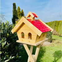 DARLUX Rechteckiges Vogel Futter Haus L Futterstelle Holz-Vogelhaus Natur/Rot