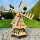 DARLUX Sechseck Garten-Windmühle XL kugelgelagert Holz Natur/Geflammt H-91 cm