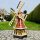 DARLUX Sechseck Garten-Windmühle XL kugelgelagert Holz Natur/Rotbraun H-91 cm