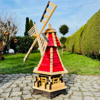 DARLUX Sechseck Garten-Windmühle XL kugelgelagert Holz Natur/ Rot H= 91 cm