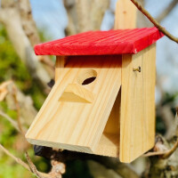 DARLUX Garten Flachdach Nistkasten Brutstätte für kleine Singvögel Holz Natur/ Rot Wetterfest
