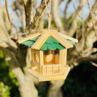 DARLUX Sechseck Holz Vogel Futter Haus S Ø 22 cm Futterstelle Hängend Natur/Grün