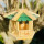 DARLUX Sechseck Holz Vogel Futter Haus S Ø 22 cm Futterstelle Hängend Natur/Grün