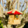 DARLUX Sechseck Holz Vogel Futter Haus S Ø 22 cm Futterstelle Hängend Natur / Rot Vogelhaus