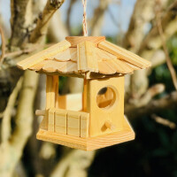 DARLUX Sechseck Holz Vogel Futter Haus S Ø 22 cm Futterstelle Hängend Naturbelassen