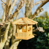 DARLUX Sechseck Holz Vogel Futter Haus S Ø 22 cm Futterstelle Hängend Naturbelassen