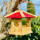 DARLUX Sechseck Holz Vogel Futter Haus XL Futterstelle Hängend Natur/Rot