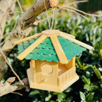 DARLUX Sechseck Holz Vogel Futter Haus XL Futterstelle Hängend Natur/Grün
