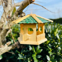 DARLUX Sechseck Holz Vogel Futter Haus XL Futterstelle Hängend Natur/Grün