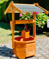 DARLUX Garten-Deko-Achteck-Brunnen aus Holz Braun/ Grün Wetterfest Höhe 84 cm