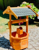 DARLUX Garten-Deko-Achteck-Brunnen aus Holz Braun/ Grün Wetterfest Höhe 84 cm