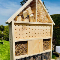 DARLUX Garten Holz Insektenhotel XL Wildbienen-Nisthilfe Insektenhaus Naturbelassen Artgerecht Freistehend