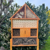 DARLUX Garten Holz Insektenhotel XL Wildbienen-Nisthilfe Insektenhaus Braun Artgerecht Freistehend