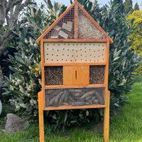 DARLUX Garten Holz Insektenhotel XL Wildbienen-Nisthilfe Insektenhaus Braun Artgerecht Freistehend
