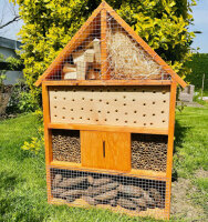 DARLUX Garten Holz Insektenhotel XL Wildbienen-Nisthilfe Insektenhaus Braun Artgerecht Freistehend
